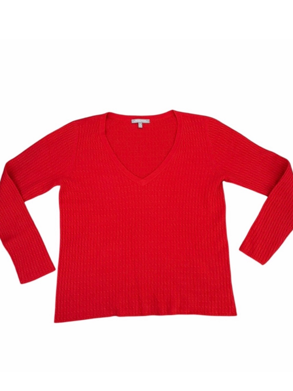 Neiman Marcus The Cashmere Collection Sweater Cable Knit Red V Neck XL